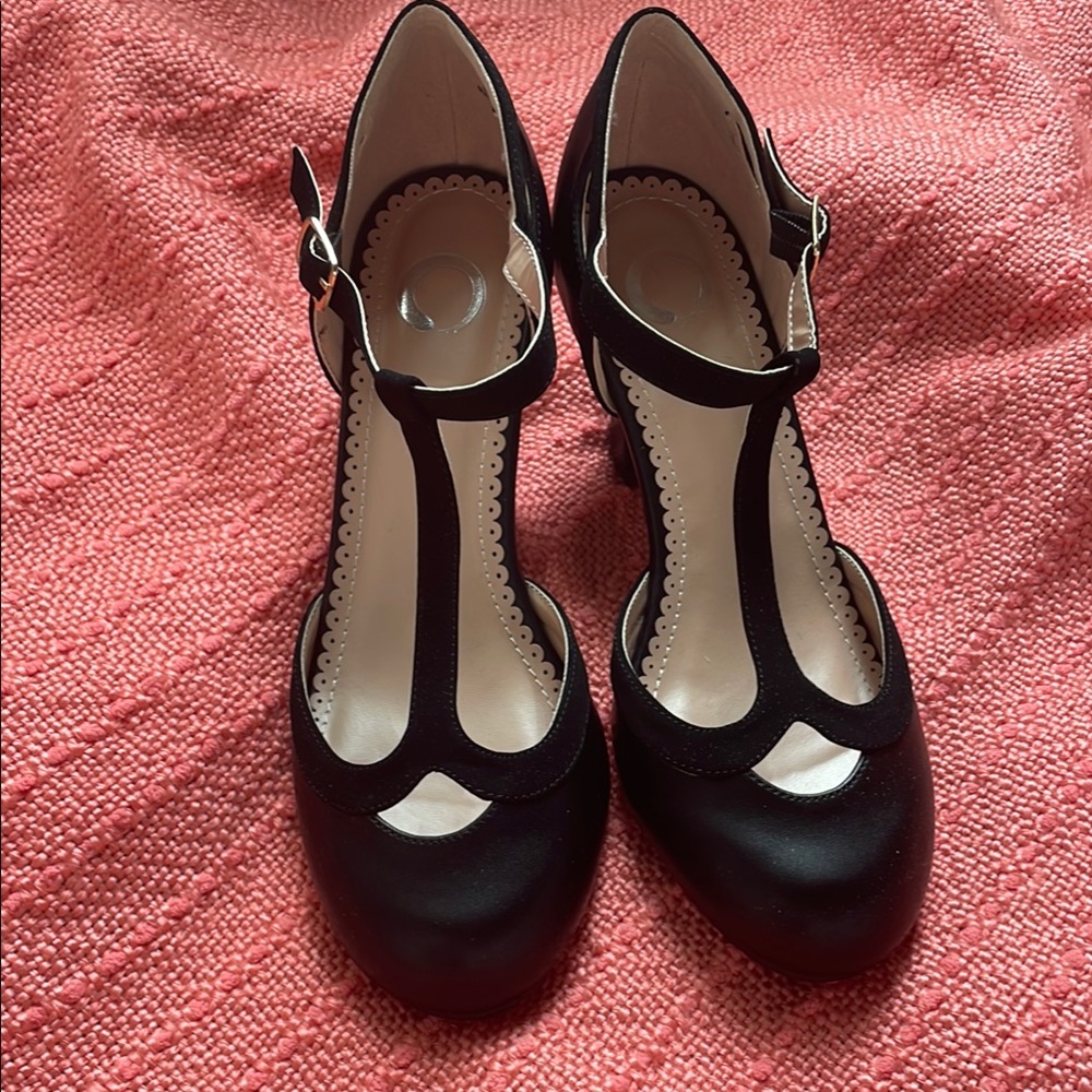 Classic Black T-Strap Heels